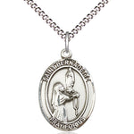 Women's Pewter Oval St. Bernadette Medal - 18&quot; Rhodium Plated Medium Chain + Clasp