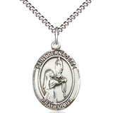 Women's Pewter Oval St. Bernadette Medal - 18&quot; Rhodium Plated Medium Chain + Clasp