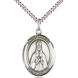 Women's Pewter Oval St. Blaise Medal - 18&quot; Rhodium Plated Medium Chain + Clasp