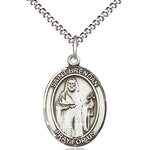 Women's Pewter Oval St. Brendan the Navigator Medal - 18&quot; Rhodium Plated Medium Chain + Clasp