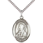 Women's Pewter Oval St. Brigid of Ireland Medal - 18&quot; Rhodium Plated Medium Chain + Clasp