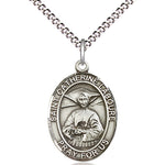 Women's Pewter Oval St. Catherine Laboure Medal - 18&quot; Rhodium Plated Medium Chain + Clasp