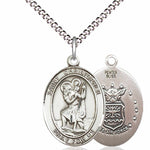 Women's Pewter Oval St. Christopher Air Force Medal - 18&quot; Rhodium Plated Medium Chain + Clasp