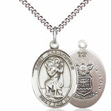 Women's Pewter Oval St. Christopher Air Force Medal - 18&quot; Rhodium Plated Medium Chain + Clasp
