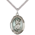 Women's Pewter Oval St. Christopher Medal - 18&quot; Rhodium Plated Medium Chain + Clasp