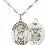 Women's Pewter Oval St. Christopher Navy Medal - 18&quot; Rhodium Plated Medium Chain + Clasp