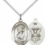 Women's Pewter Oval St. Christopher Navy Medal