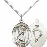 Women's Pewter Oval St. Christopher Paratrooper Medal - 18&quot; Rhodium Plated Medium Chain + Clasp