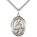 Women's Pewter Oval St. Daniel Medal - 18&quot; Rhodium Plated Medium Chain + Clasp