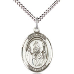 Women's Pewter Oval St. David of Wales Medal - 18&quot; Rhodium Plated Medium Chain + Clasp