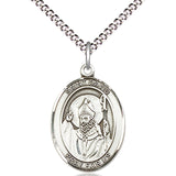 Women's Pewter Oval St. David of Wales Medal - 18&quot; Rhodium Plated Medium Chain + Clasp