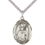 Women's Pewter Oval St. Dennis Medal - 18&quot; Rhodium Plated Medium Chain + Clasp