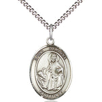 Women's Pewter Oval St. Dymphna Medal - 18&quot; Rhodium Plated Medium Chain + Clasp