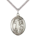 Women's Pewter Oval St. Elmo Medal - 18&quot; Rhodium Plated Medium Chain + Clasp