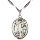 Women's Pewter Oval St. Elmo Medal - 18&quot; Rhodium Plated Medium Chain + Clasp