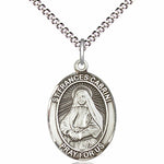 Women's Pewter Oval St. Frances Cabrini Medal - 18&quot; Rhodium Plated Medium Chain + Clasp