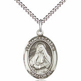 Women's Pewter Oval St. Frances Cabrini Medal - 18&quot; Rhodium Plated Medium Chain + Clasp