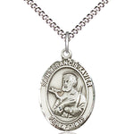 Women's Pewter Oval St. Francis Xavier Medal - 18&quot; Rhodium Plated Medium Chain + Clasp