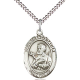 Women's Pewter Oval St. Francis Xavier Medal - 18&quot; Rhodium Plated Medium Chain + Clasp