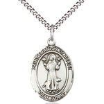 Women's Pewter Oval St. Francis of Assisi Medal - 18&quot; Rhodium Plated Medium Chain + Clasp
