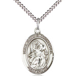 Women's Pewter Oval St. Gabriel the Archangel Medal - 18&quot; Rhodium Plated Medium Chain + Clasp