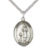 Women's Pewter Oval St. Genesius of Rome Medal - 18&quot; Rhodium Plated Medium Chain + Clasp