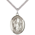 Women's Pewter Oval St. Genevieve Medal - 18&quot; Rhodium Plated Medium Chain + Clasp