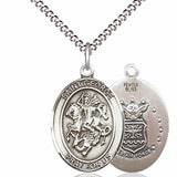 Women's Pewter Oval St. George Air Force Medal - 18&quot; Rhodium Plated Medium Chain + Clasp