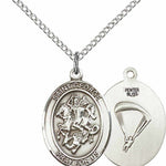 Women's Pewter Oval St. George Paratrooper Medal - 18&quot; Rhodium Plated Medium Chain + Clasp