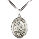Women's Pewter Oval St. Gerard Majella Medal - 18&quot; Rhodium Plated Medium Chain + Clasp