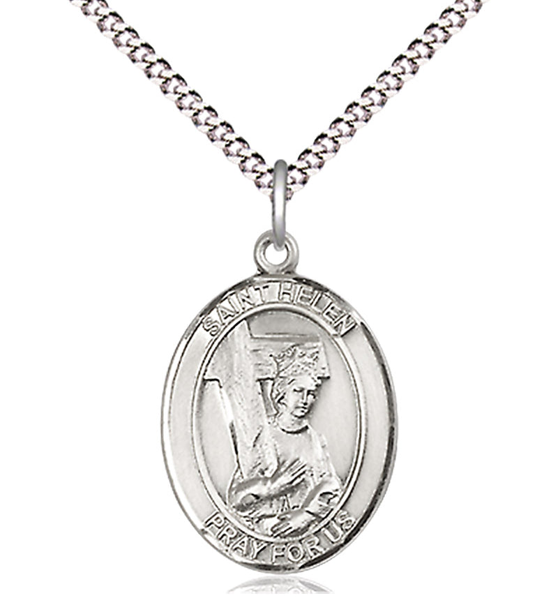 Women's Pewter Oval St. Helen Medal - 18&quot; Rhodium Plated Medium Chain + Clasp
