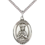 Women's Pewter Oval St. Henry II Medal - 18&quot; Rhodium Plated Medium Chain + Clasp