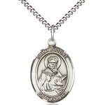 Women's Pewter Oval St. Isidore of Seville Medal - 18&quot; Rhodium Plated Medium Chain + Clasp