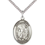 Women's Pewter Oval St. James the Greater Medal - 18&quot; Rhodium Plated Medium Chain + Clasp
