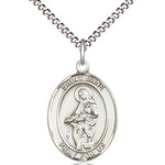 Women's Pewter Oval St. Jane of Valois Medal - 18&quot; Rhodium Plated Medium Chain + Clasp