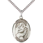 Women's Pewter Oval St. Jason Medal - 18&quot; Rhodium Plated Medium Chain + Clasp