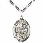Women's Pewter Oval St. Jerome Medal - 18&quot; Rhodium Plated Medium Chain + Clasp