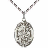 Women's Pewter Oval St. Jerome Medal - 18&quot; Rhodium Plated Medium Chain + Clasp