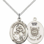 Women's Pewter Oval St. Joan of Arc  Coast Guard Medal - 18&quot; Rhodium Plated Medium Chain + Clasp