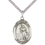Women's Pewter Oval St. Joan of Arc Medal - 18&quot; Rhodium Plated Medium Chain + Clasp