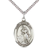 Women's Pewter Oval St. Joan of Arc Medal - 18&quot; Rhodium Plated Medium Chain + Clasp