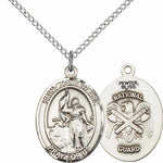 Women's Pewter Oval St. Joan of Arc National Guard Medal - 18&quot; Rhodium Plated Medium Chain + Clasp