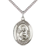 Women's Pewter Oval St. John the Apostle Medal - 18&quot; Rhodium Plated Medium Chain + Clasp