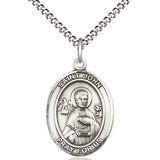 Women's Pewter Oval St. John the Apostle Medal - 18&quot; Rhodium Plated Medium Chain + Clasp