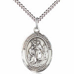 Women's Pewter Oval St. John the Baptist Medal - 18&quot; Rhodium Plated Medium Chain + Clasp