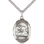 Women's Pewter Oval St. Joshua Medal - 18&quot; Rhodium Plated Medium Chain + Clasp