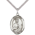 Women's Pewter Oval St. Jude Thaddeus Medal - 18&quot; Rhodium Plated Medium Chain + Clasp