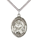 Women's Pewter Oval St. Julie Billiart Medal - 18&quot; Rhodium Plated Medium Chain + Clasp
