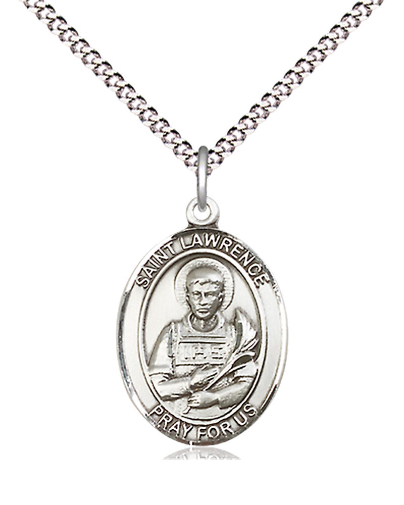 Women's Pewter Oval St. Lawrence Medal - 18&quot; Rhodium Plated Medium Chain + Clasp