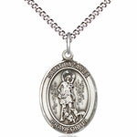 Women's Pewter Oval St. Lazarus Medal - 18&quot; Rhodium Plated Medium Chain + Clasp